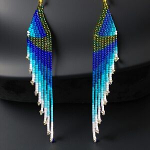 Terra Blue Beaded Fringe Earrings